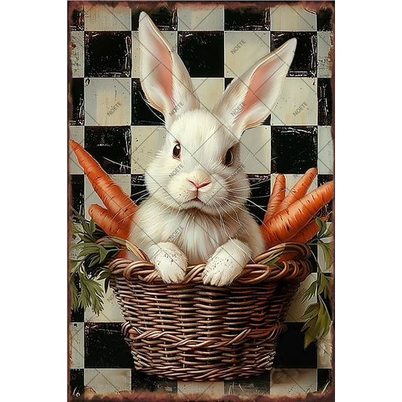 NOETE Vintage Bunny Decorations  Easter Primitive Country Tin Sign 8x12 Inch, Spring Rabbit Wall Art for Kids, Family, Home & Farmhouse Classroom Decor