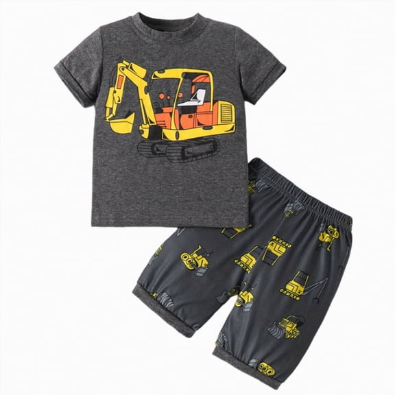 TOWED22 Baby Boy Summer Outfits 2pcs Short Sleeve Round Neck Top Elastic Waist Pocket Shorts Clothes(Grey,12-24 M)