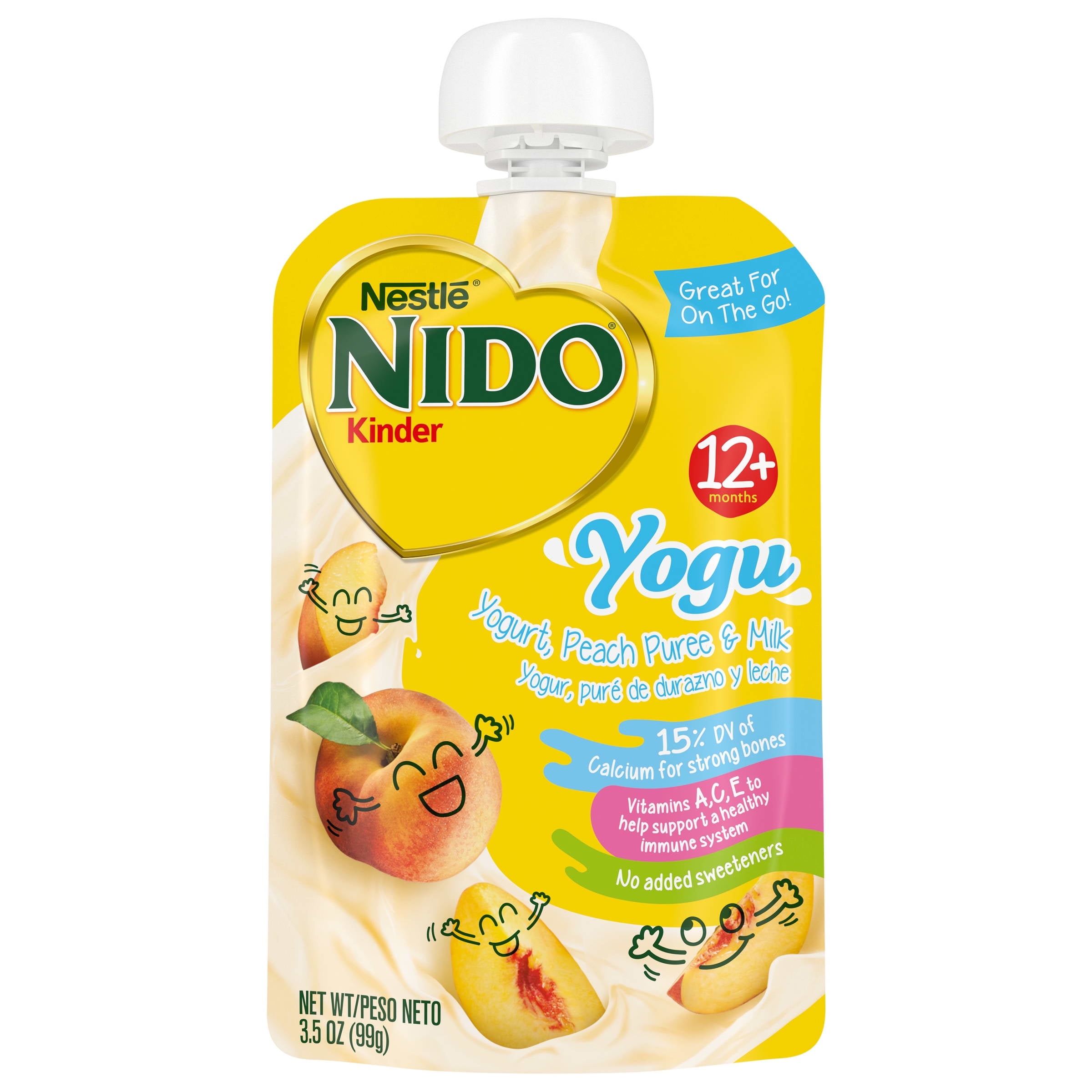 NIDO Yogu Pouch, Peach and Yogurt, 3.5 oz Pouch (12 Pack)