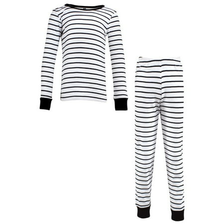 

Hudson Baby Infant and Toddler Cotton Pajama Set White Black Stripe 6-12 Months