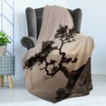 thumbnail image 4 of Tree Soft Flannel Fleece Throw Blanket, Lonely Juniper Tree on Seaside Cliff Full Moon at Sunset Nature Theme Artwork Print, Cozy Plush for Indoor and Outdoor Use, 70" x 90", Brown Grey, by Ambesonne, 4 of 5