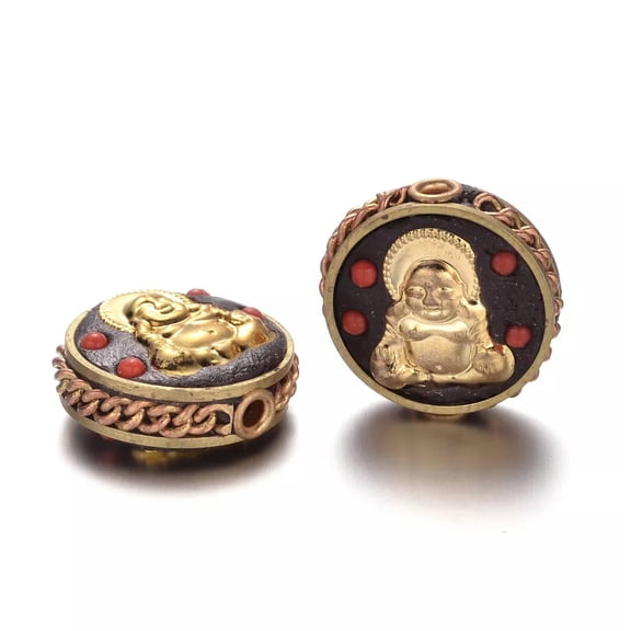 U8MO 10pcs Unique Alloy Coin Indonesia Beads Gold Tone Buddha Big Loose Spacers 20mm