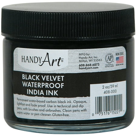 Handy Art Black Velvet India Ink 2oz Glass Jar (Best Paint For Glass Jars)