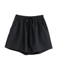 thumbnail image 4 of MaFYtyTPR Women's Elastic Waist Shorts Cotton Linen High Waisted and Wide Legged Solid Color Shorts A-Black L, 4 of 6