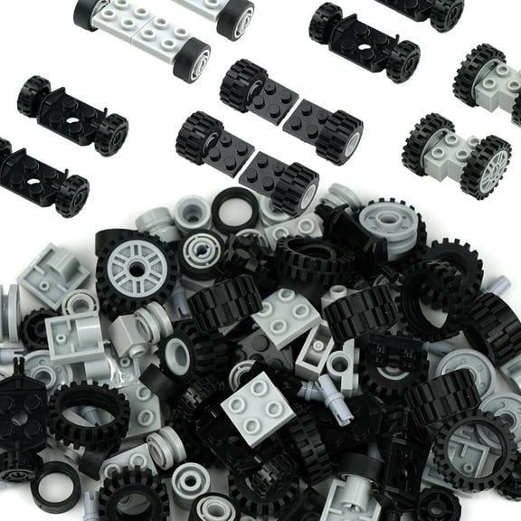 Wheels and Axles Set, Car Parts Chassis Pieces Tires Building Blocks, Compatible with Classic Bricks Toys