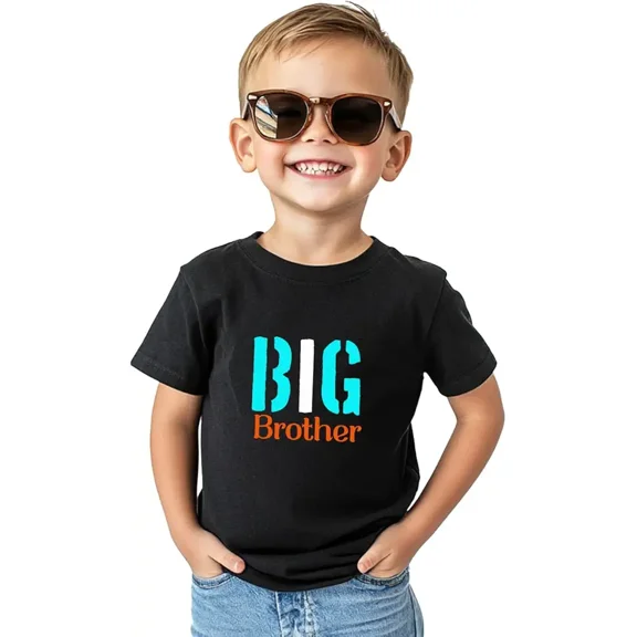 children’s wear Big Brother Toddler Boys Graphic T-Shirt Kids Cute Sibling Announcement Short Sleeve Cotton Tee Black