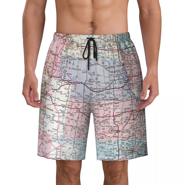 Men Board Shorts World Map Y2K Funny Swimming Trunks Colorful Geographic Quick Dry Trendy Large Size Beach Shorts