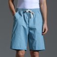 thumbnail image 4 of SDNall Mens Solid Fashion Casual Cotton Drawstring Elastic Waist Half Shorts Pants, 4 of 9