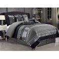 thumbnail image 1 of Grand Linen 7-Piece Chenille / Woven Jacquard Bedding Set, Queen, Grey / Gray Silver Stripe, Comforter Set Bed in a Bag, 1 of 2