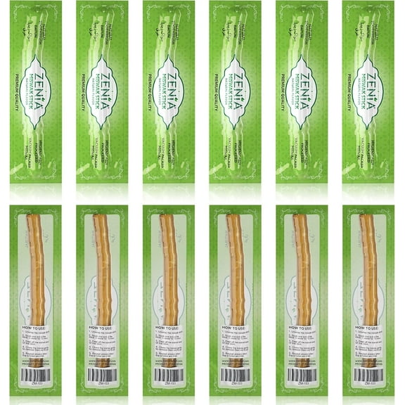 (12 Pack) Zenia Sewak Natural Miswak Toothbrush - Vacuum Sealed & Individually Wrapped Natural Flavor Traditional Toothbrush Stick