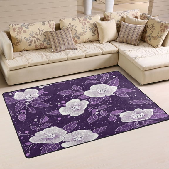 Carpet Mat with Memory Foam Ultra-Soft and Non-Slip Area Rug 31"x20" Purple and White Floral Pattern