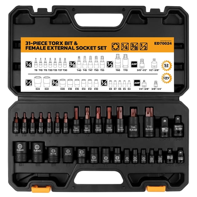Juego de enchufes Torx Bit de 31 piezas: acero aleado CR-V y S2