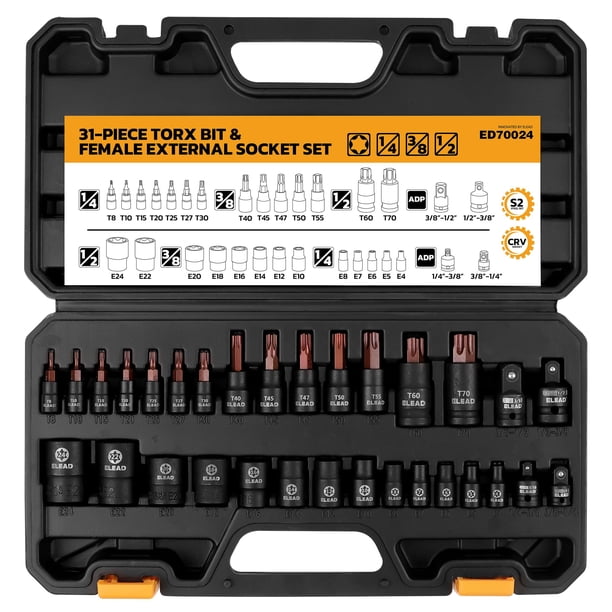 Juego de enchufes Torx Bit de 31 piezas: acero aleado CR-V y S2