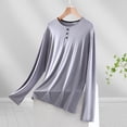 thumbnail image 2 of Dsseng Hauts de Sommeil pour Femmes Amples Simples Blouse Unie à Boutons pour Femmes Confortable Décontractée à Manches Longues Col Ras du Cou Haut de Pyjama pour Femmes, 2 of 3