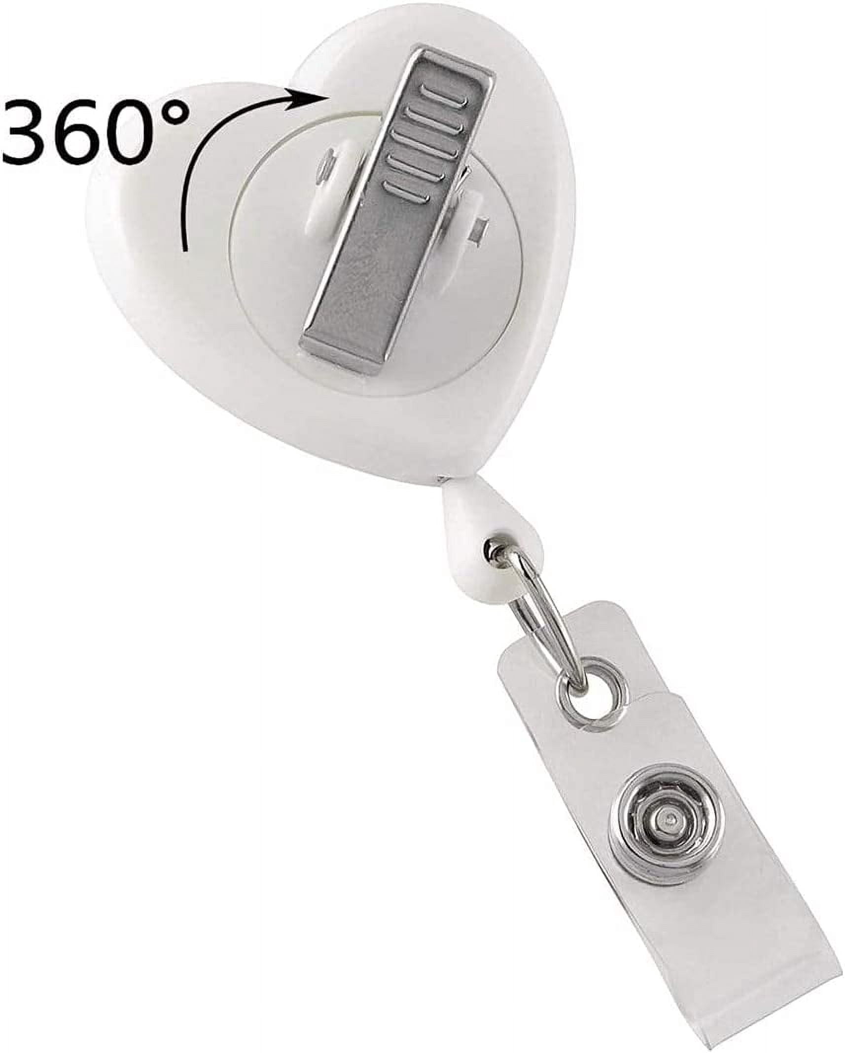 Heart Shaped Retractable Badge Reel with Rotating Swivel Spring Clip - Cute Heavy Duty Name Tag Reels for Nurses, Pediatrics, Teachers, EKG and More by Specialist ID (White)