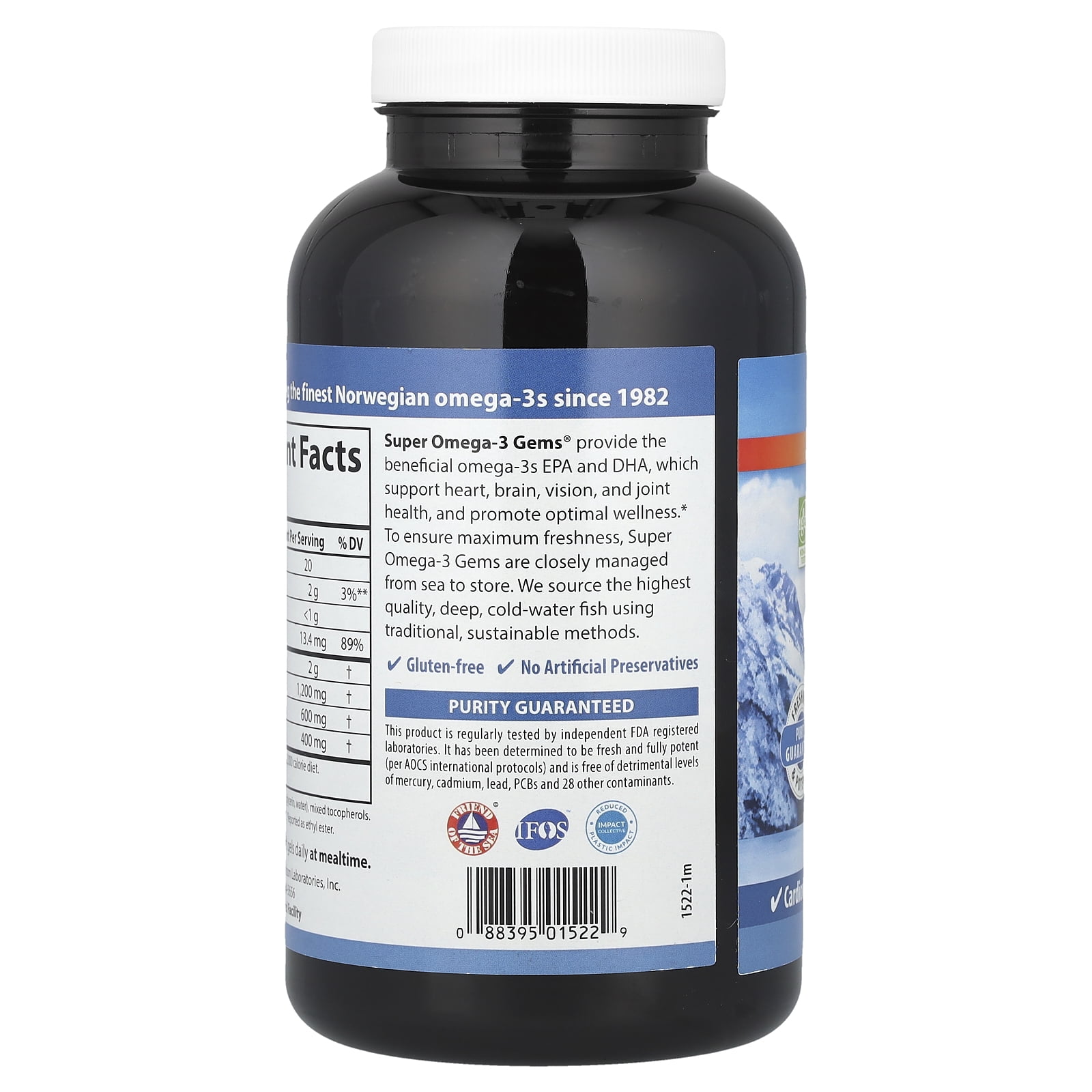 Carlson Wild Caught Super Omega-3 Gems, 1200 mg, 250 Soft Gels,