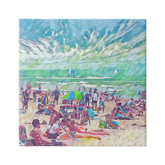 Stupell Industries Modern People on Beach Landscape Painting Gallery Wrapped Canvas Art Print Wall Art, 17 x 17