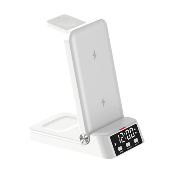 Cargador inalámbrico 3 en 1 Pisexur para hombre, estación de carga rápida de 15 W con despertador y función de noche, teléfono móvil, electrónica infantil, organizador de electrónica.