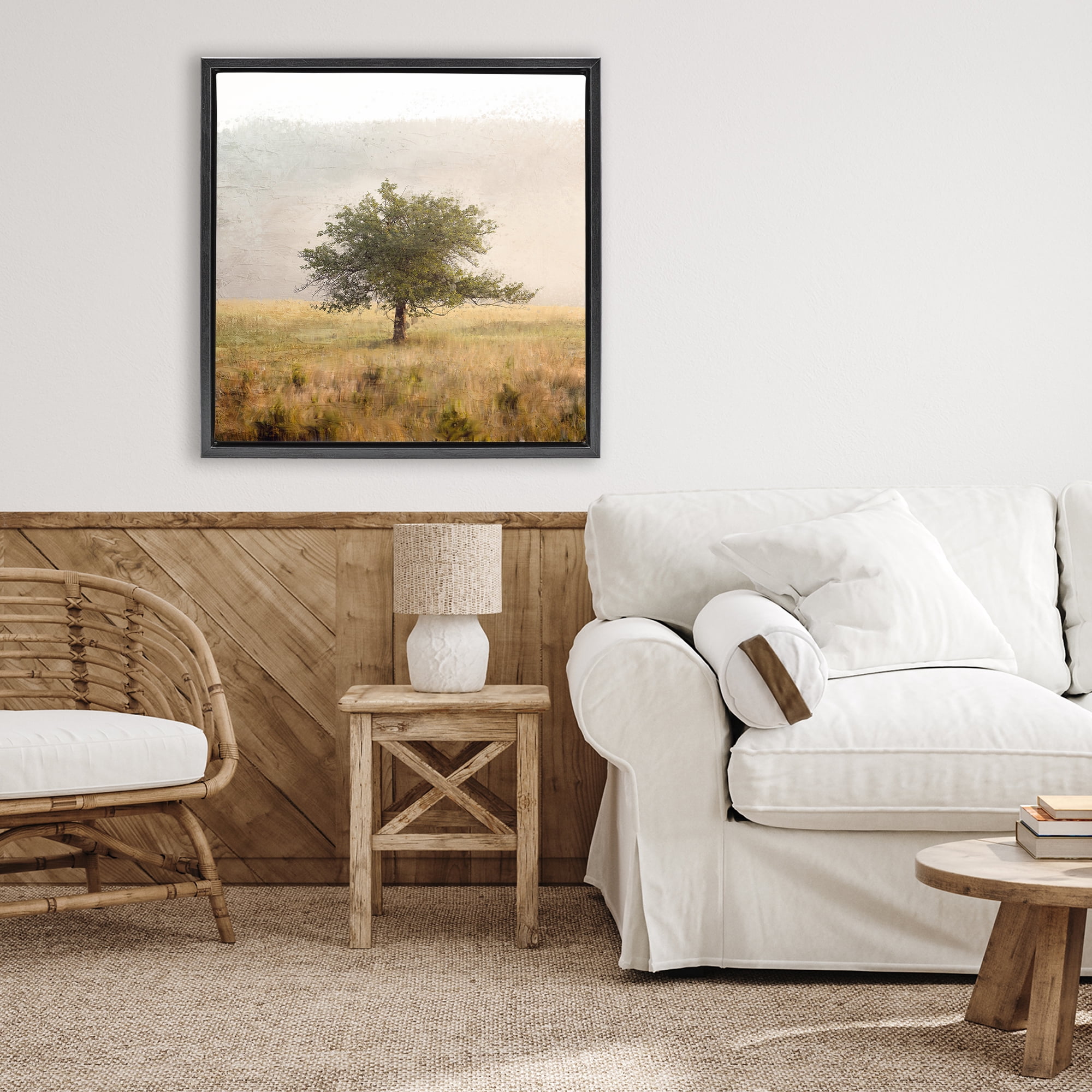 Stupell Industries Tree Alone in Golden Field Black Framed Floater Canvas Wall Art, design by Anne Bailey