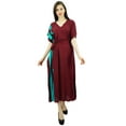 thumbnail image 6 of Bimba Womens Long Rayon Side Pannels Kaftan With Belt Designer Cover Up Caftan Maxi Night Dress, 6 of 9