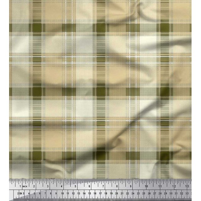 Soimoi Polyester Crepe Fabric Gingham Check Print Sewing Fabric Yard 52 Inch Wide