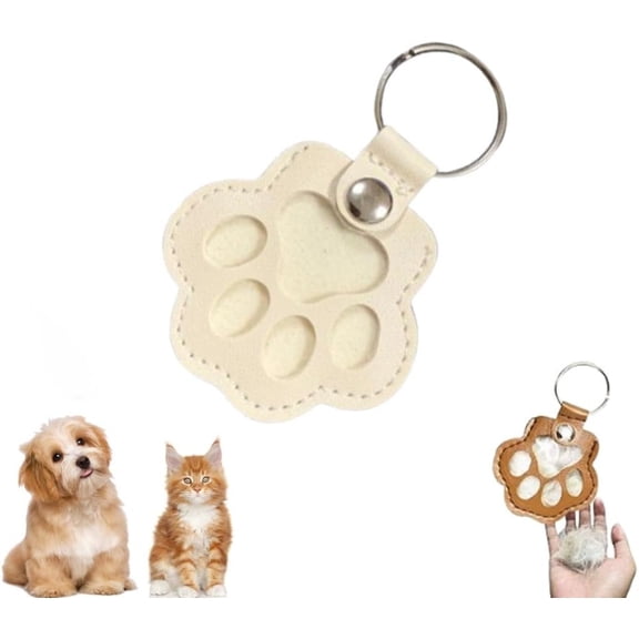 Dog Hair Collector Keychain, Cute Paw Shaped Pet Souvenir Keychain, Leather Commemorative Dog Hair Souvenir Keychain