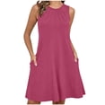thumbnail image 2 of Plus Size Dresses Ndbuld Women's Solid Color Sleeveless Maxi Dress With Side Pockets And Crew Neckline Purple M, 2 of 6