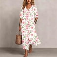 thumbnail image 2 of Lnmiateer Women Beach Vacation Swing Dress Collared 3/4 Sleeve Button‑Down Loose Fit With Side Pockets Casual Going‑Out Outfit, 2 of 7