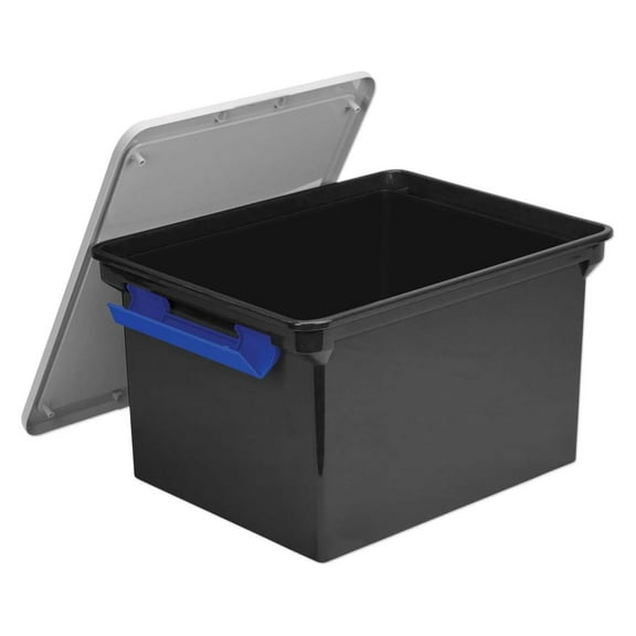 Portable File Tote w/Locking Handle Storage Box, Letter/Legal, Black/Silver, Sold as 1 Each