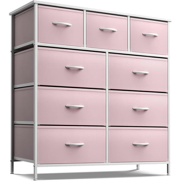 Nightstand Chest 9 Drawers Bedside Organizer Dresser Furniture for Bedroom and Office - Pink