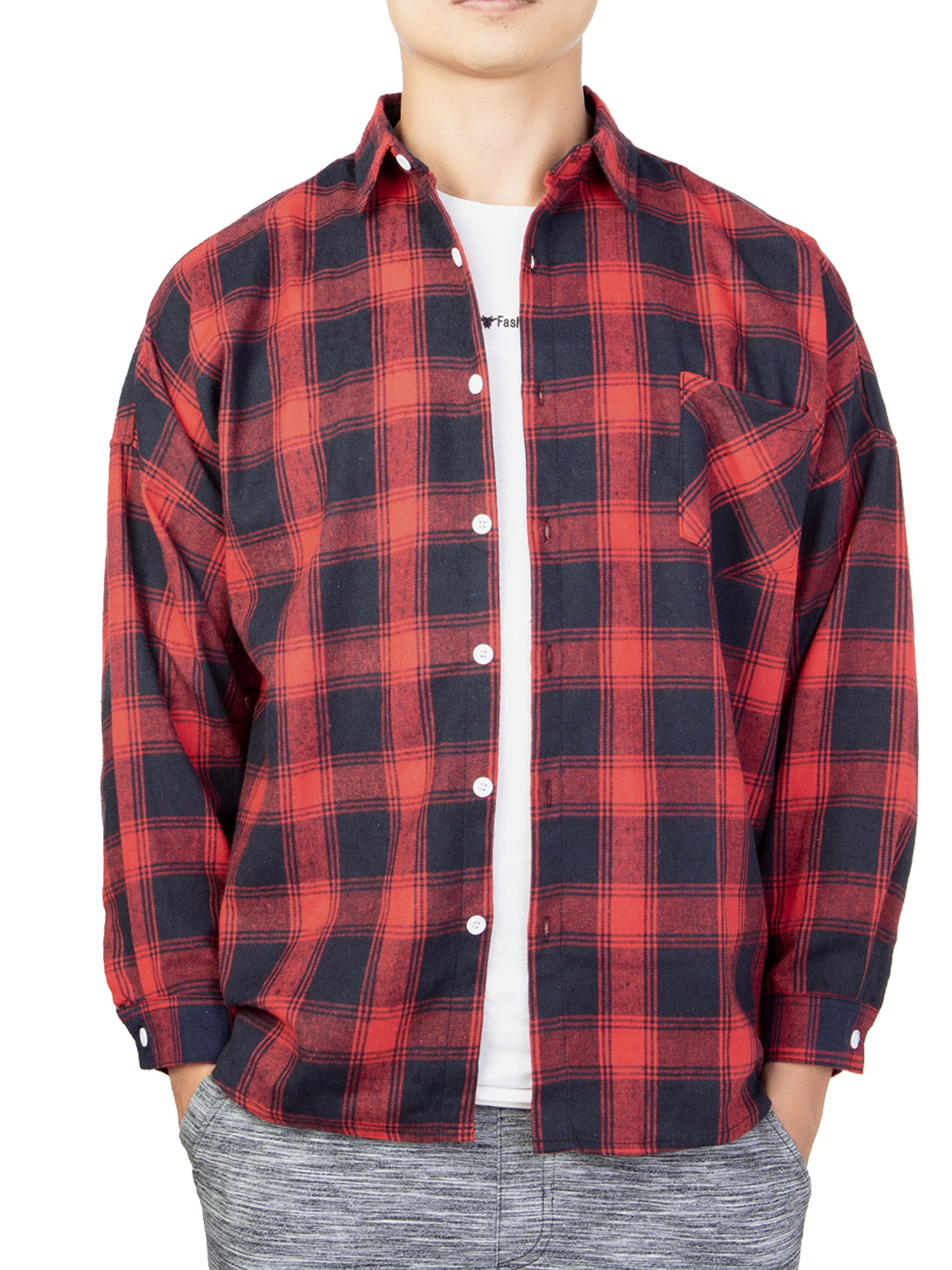 Men's Long Sleeve Flannel Casual Formal Check Print Cotton Work Plaid Shirt Tos 