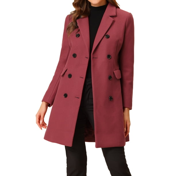Abrigo de invierno para mujer INSPIRE CHIC con solapa muesca, abrigo de trench de doble botonadura, tamaño S, color rojo sandía
