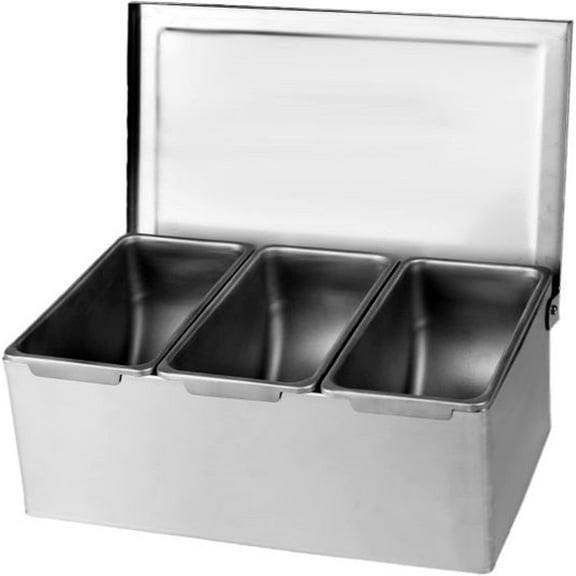 TrueCraftware- 3 Compartment Stainless Steel Condiment Bar (Open Bottom)- Condiment Dispenser Serving Container Garnish Tray Bar Caddy Condiment Server Caddy Garnish Holder for Home Work Restaurant