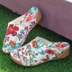 thumbnail image 5 of Bmisegm Ladies Summer Retro Colour Blocking Flowers Leather Hollow Breathable Slope with Thick Bottom Large Size Fish Mouth Sandals Slippers Summer White 6.5, 5 of 9