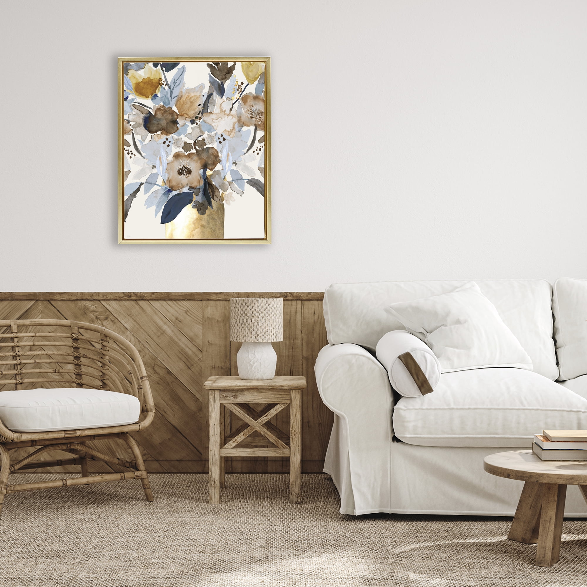 Stupell Industries Expressive Earthy Blossoms Gold Framed Floater Canvas Wall Art, design by Val Rhodes