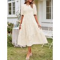 thumbnail image 2 of Robe d'Été 2023 pour Femmes à Manches Bouffantes, Smockée, à Fleurs, Col Ras du Cou, en Dentelle, Midi, Robes Décontractées pour Femmes, 2 of 5