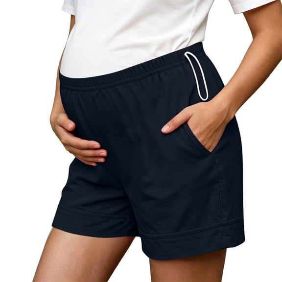 Cavosen Lightweight Maternity Linen Cargo Shorts Wide Leg Elastic Waist Pregnancy Shorts Solid Cozy Summer Lounge Pants