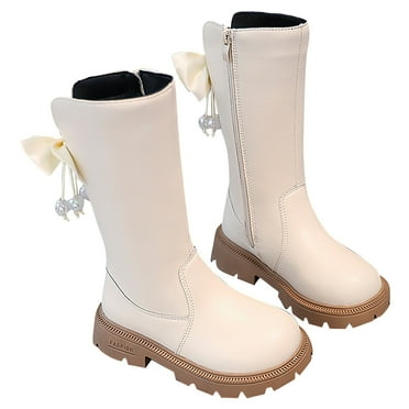 YAYUBA Girls Knee High Boots Side Zipper Riding Shoes for Little Kid/Big Kid Size 13.5,White