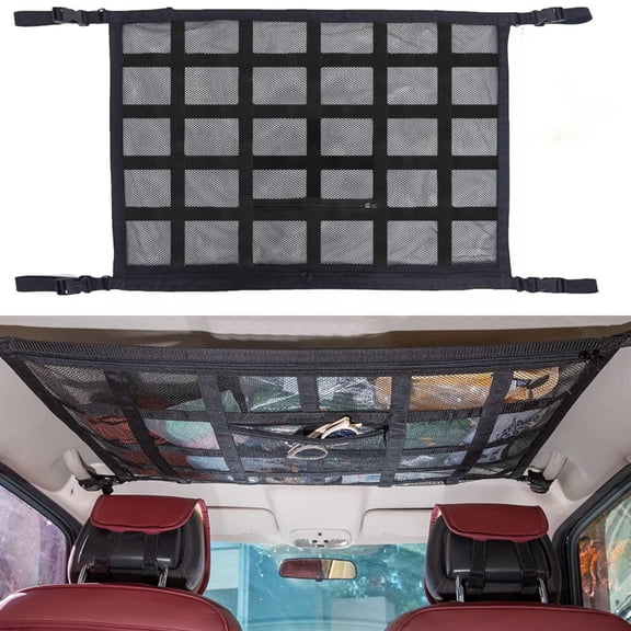 VFM Car Ceiling Cargo Net Pocket, Double-Layer Car Roof Storage Organizer,Overhead Net for Truck,SUV & Van Camping,Travel Road Trips,Van Life Essentials