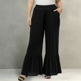 thumbnail image 2 of KHONTS Women's Wide Leg Pants Flowy Boho Elastic High Waist Ruffle Hem Palazzo Pants Plus Size Pleated Vacation Pants Black XXXXL, 2 of 4
