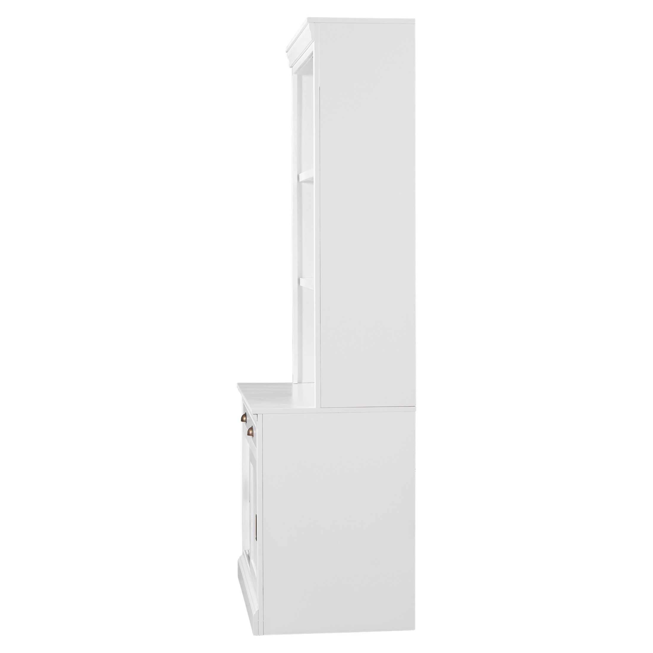 GDF Studio Caldon 83.4" Bookshelf with LED Lighting, Drawers & Sliding Doors, Modern Bookcase for Home Office, White, Set of 2