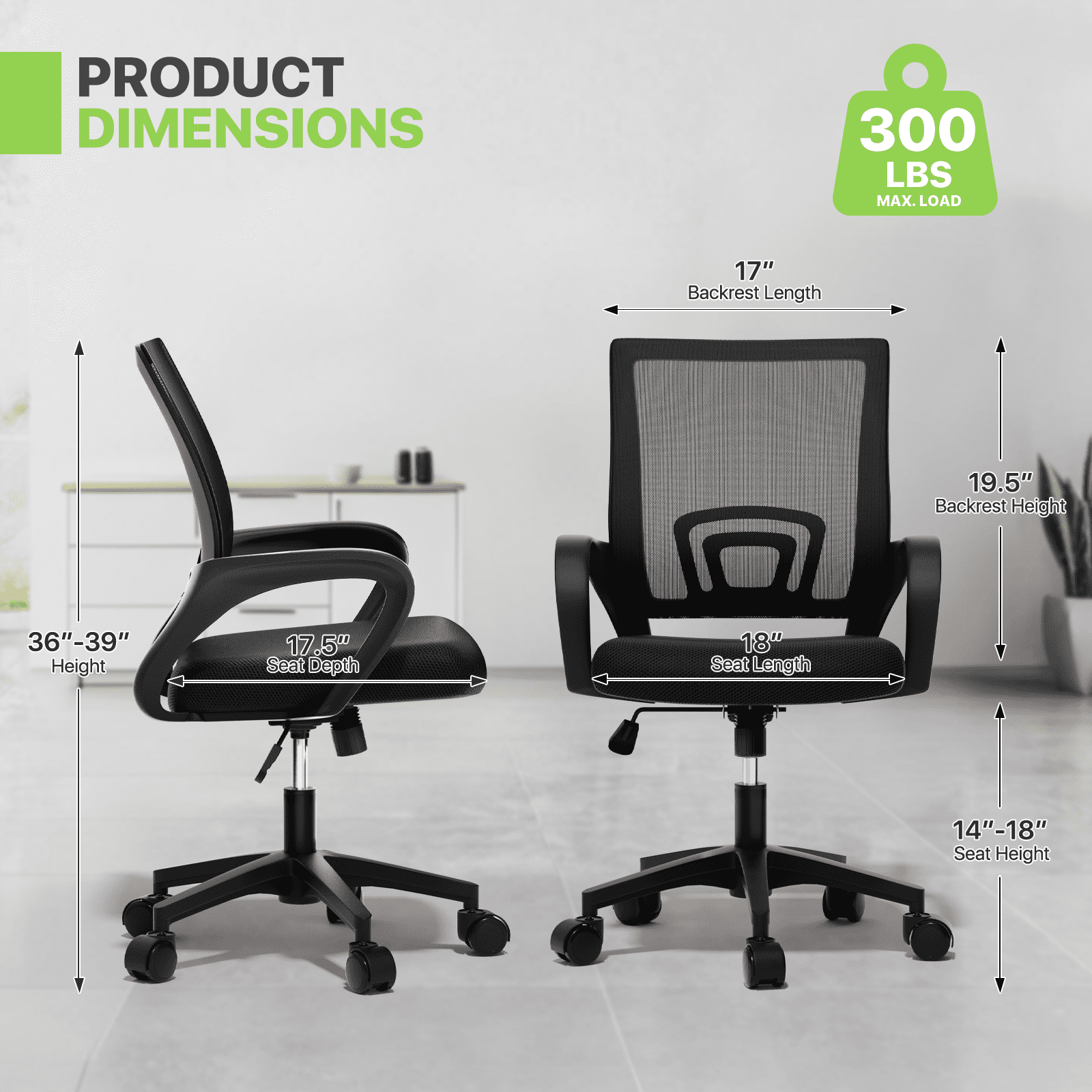 Magshion Mesh Office Chair Desk Chair, Mid Back Ergonomic Adjustable Height Rolling Swivel Computer Chair with Lumbar Support, Black