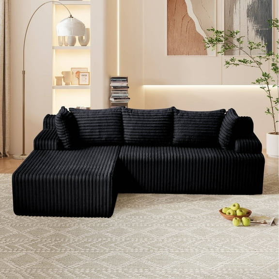 Erinnyees Boneless Cloud Sectional Sofa, Modern Upholstered Sofa Couch with Deep Seat & Throw Pillows, for Living Room, No Assembly Required, Black