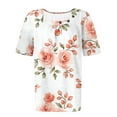 thumbnail image 4 of QUNYINEY Shirts for Women Square Neck Short Sleeve Floral Casual Tops Loose Button Pleated Pullover Shirts, 4 of 5