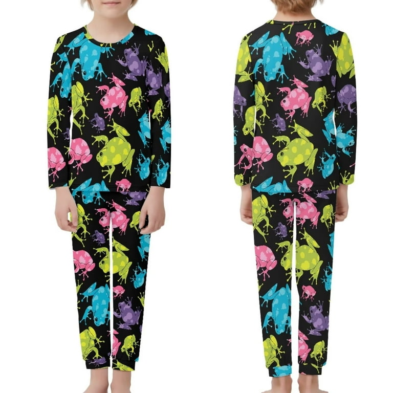 Renewold Boys Girls Nightwear Pajama Set of 2 Colorful Frog Athletic  Clothing Sleepwear for Yoga Vacation Soft Scoop Neck Long Sleeve Loungewear  Size
