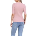 thumbnail image 3 of INSPIRE CHIC Short Sleeve Sweaters for Women's Crew Neck Dressy Casual Work Pullover Shirt 2025 Fall Outfits S Pink, 3 of 6