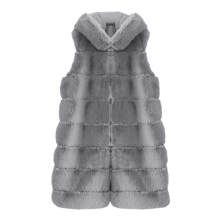 Sleeveless jacket with fur hood sale
