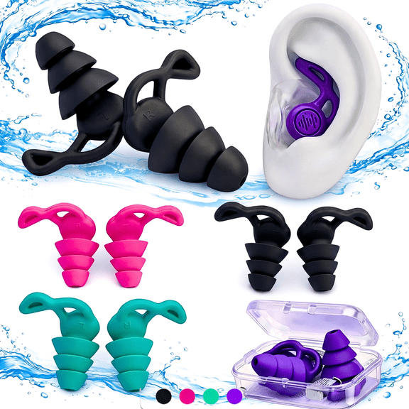 GadgetNestUSA 4 Pairs Reusable Waterproof Swimming Earplugs (2 of Each) – Soft Silicone Comfort Fit, Anti-Leak Seal Keeps Ear Water Out for Men & Women, for Swimming, Bathing, Surfing & Water Sports