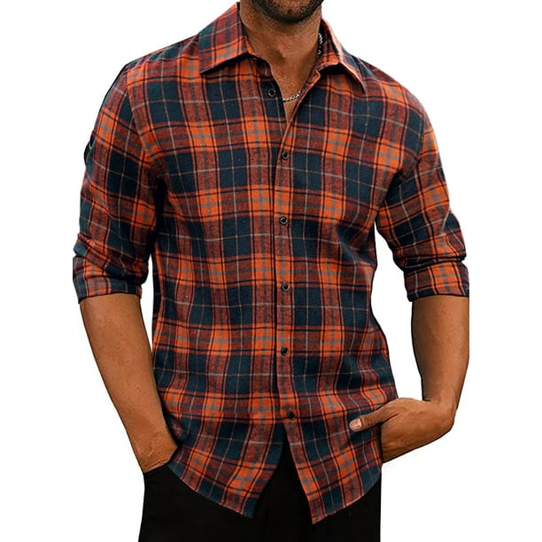 JMIERR Mens Plaid Shirts Long Sleeve Casual Flannel Shirt for Men ...