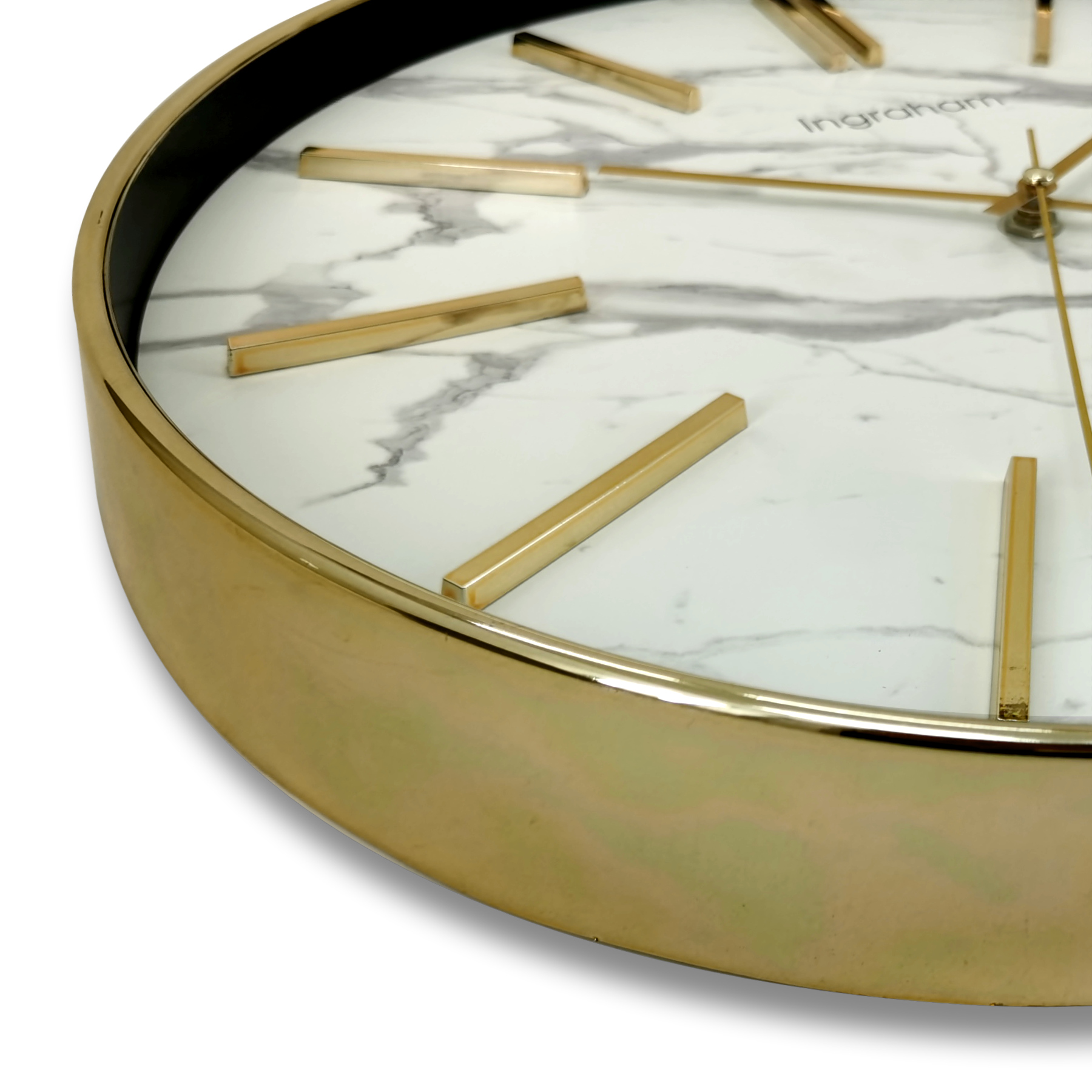 Ingraham Analog 14" Gold & White Marble Wall Clock with Quartz Accuracy- Model# 60003